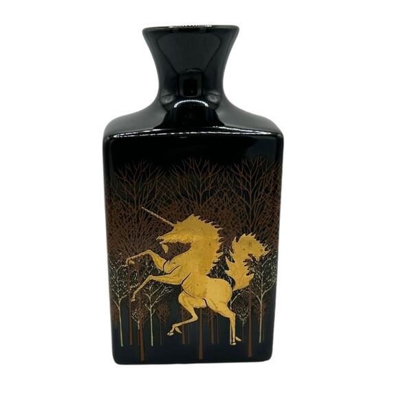 Vintage Otagiri Japan Unicorn Mini Vase Decorative Ceramic Black Gold - Picture 1 of 9